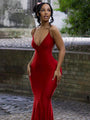 Sylvia Red Spaghetti Strap Sexy Sleevelss Backless Ruched Slim Maxi Dress - Vestir en Moda