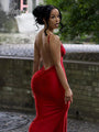 Sylvia Red Spaghetti Strap Sexy Sleevelss Backless Ruched Slim Maxi Dress - Vestir en Moda