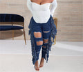 Talia Casual Large Ripped Tassel Fringe Pocket Zipper Denim Trousers - Vestir en Moda