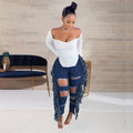 Talia Casual Large Ripped Tassel Fringe Pocket Zipper Denim Trousers - Vestir en Moda