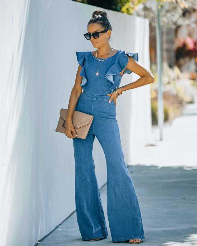 Tania Women Denim Slim Fit Ruffle Flared Jumpsuits - Vestir en Moda