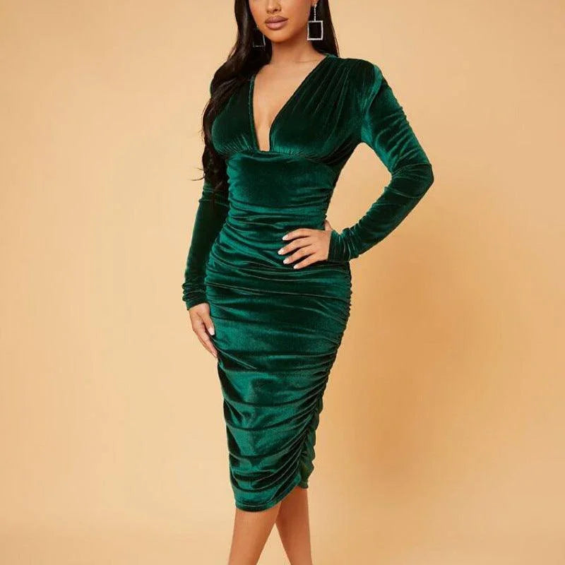 Tania Women Solid Color Velvet Long Dresses - Vestir en Moda