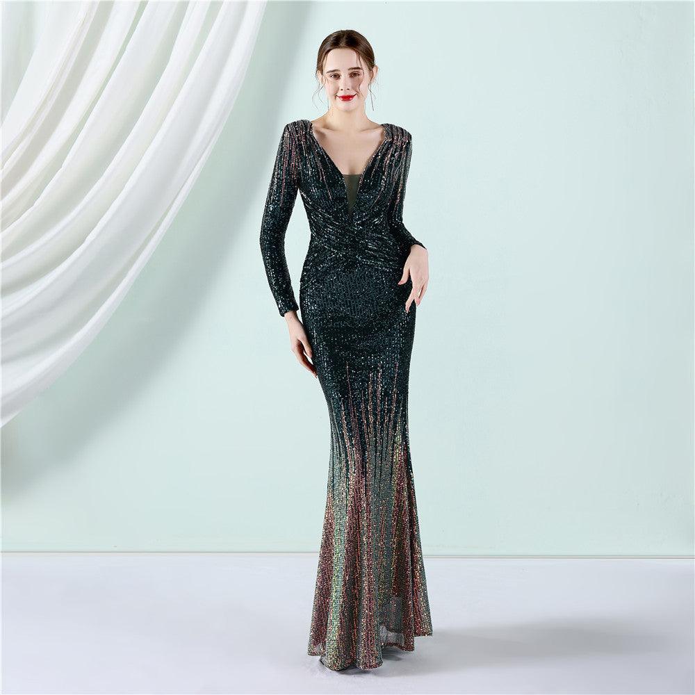 Teodora Sequin Long Sleeve Evening Dresses - Vestir en Moda