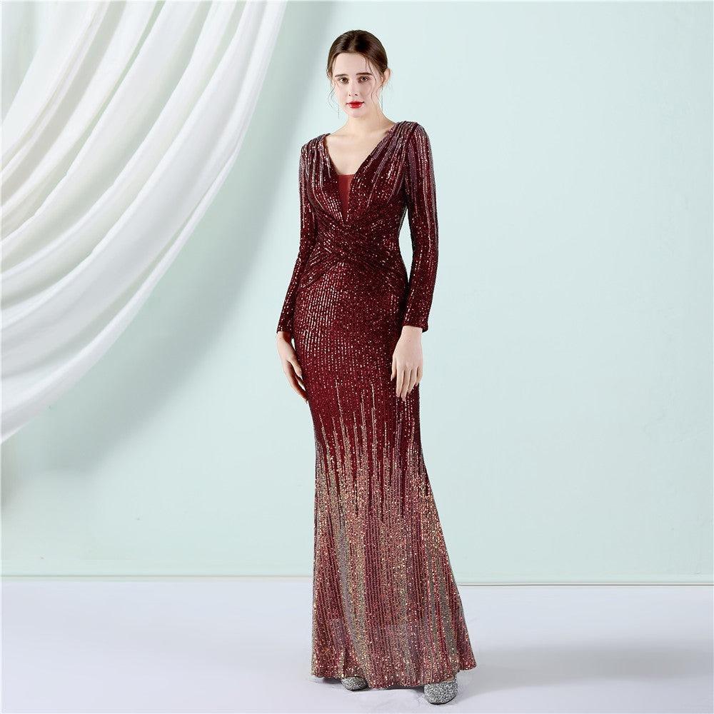 Teodora Sequin Long Sleeve Evening Dresses - Vestir en Moda