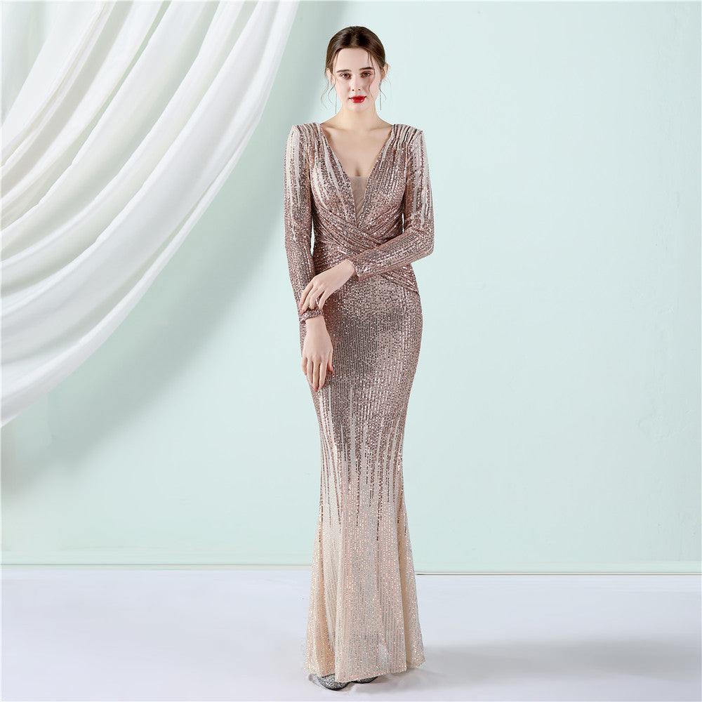 Teodora Sequin Long Sleeve Evening Dresses - Vestir en Moda