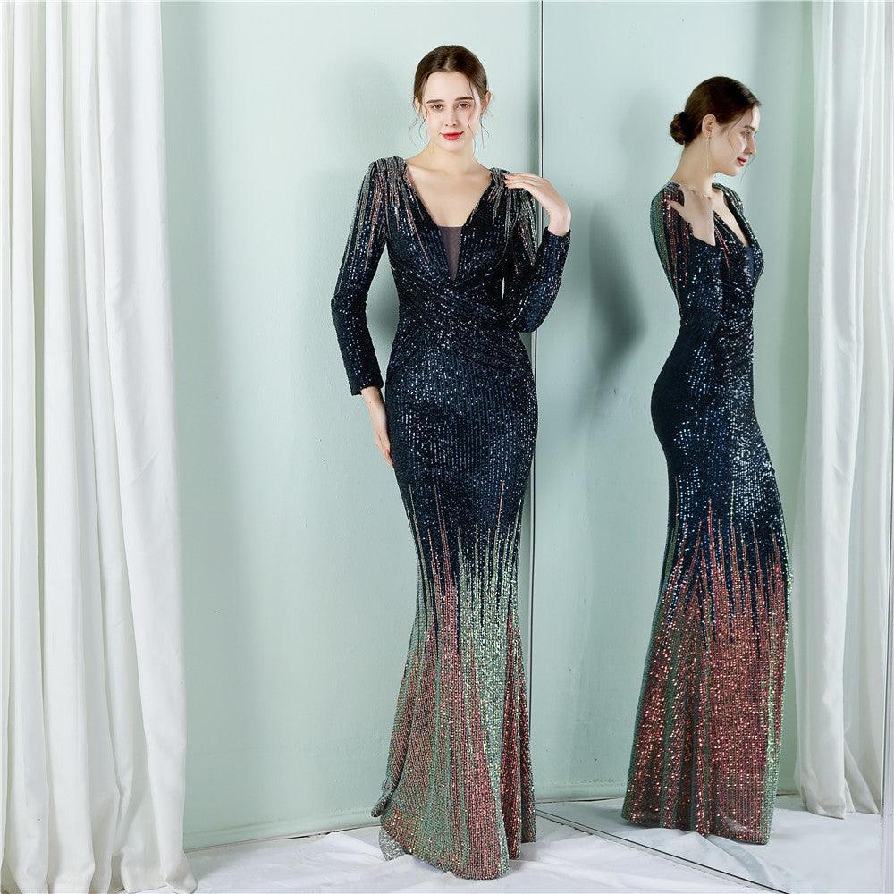 Teodora Sequin Long Sleeve Evening Dresses - Vestir en Moda