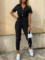 Tina Women Casual Lapel Buttoned Belt Cargo Jumpsuits - Vestir en Moda
