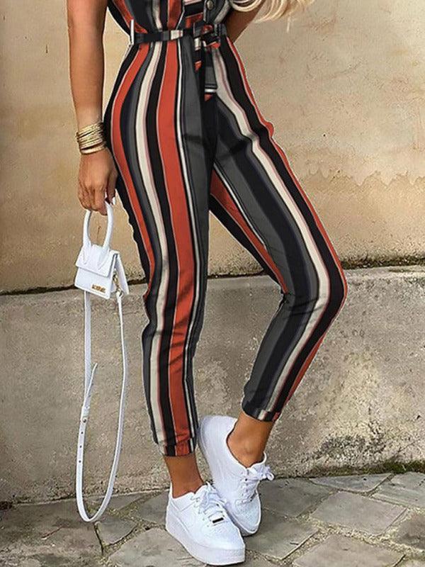 Tina Women Casual Lapel Buttoned Belt Cargo Jumpsuits - Vestir en Moda