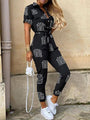 Tina Women Casual Lapel Buttoned Belt Cargo Jumpsuits - Vestir en Moda