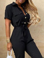 Tina Women Casual Lapel Buttoned Belt Cargo Jumpsuits - Vestir en Moda