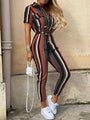 Tina Women Casual Lapel Buttoned Belt Cargo Jumpsuits - Vestir en Moda