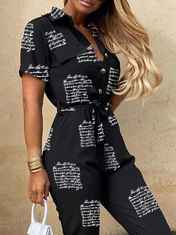 Tina Women Casual Lapel Buttoned Belt Cargo Jumpsuits - Vestir en Moda