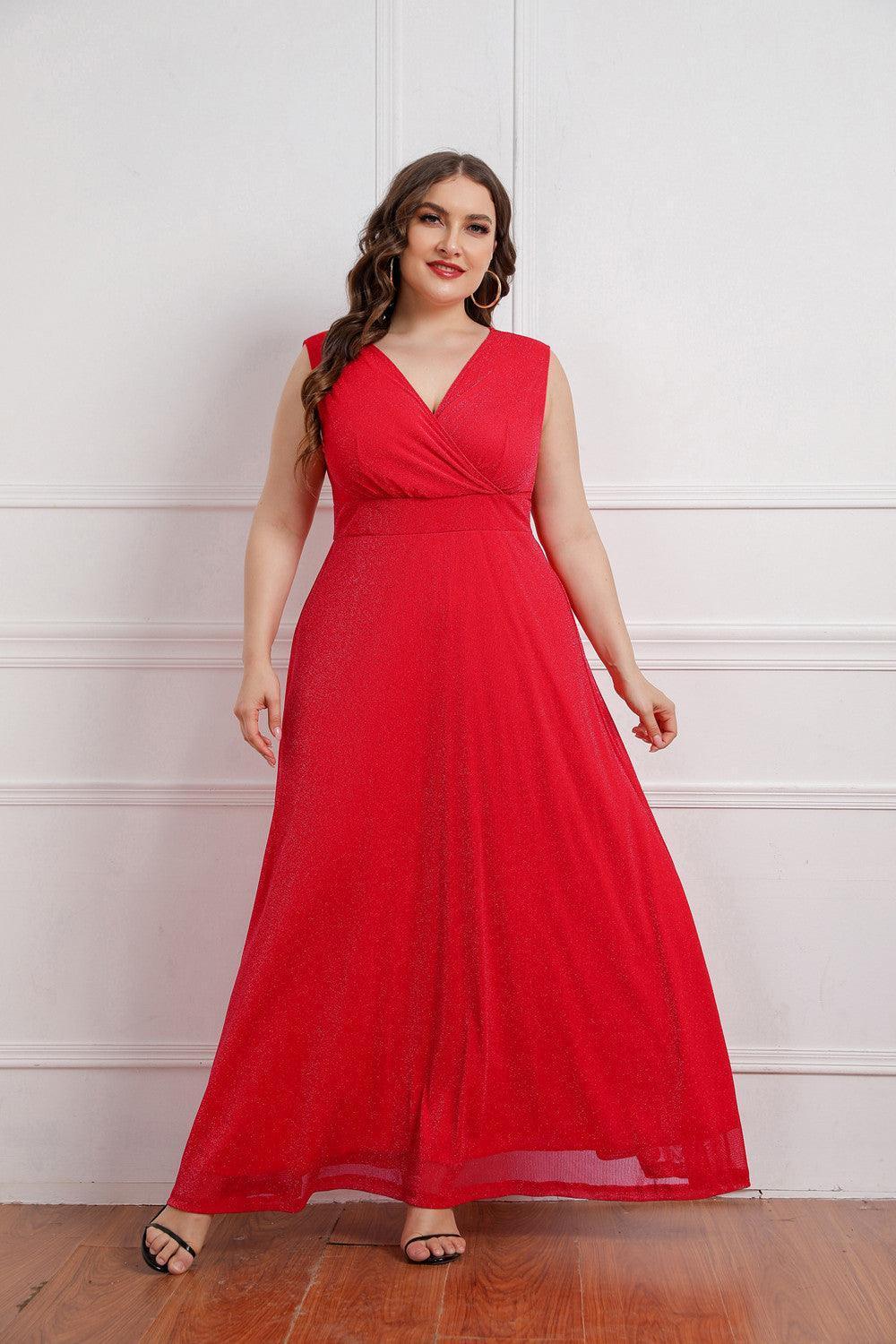 Valeria Plus Size Women Summer Sleeveless V-neck Maxi - Vestir en Moda