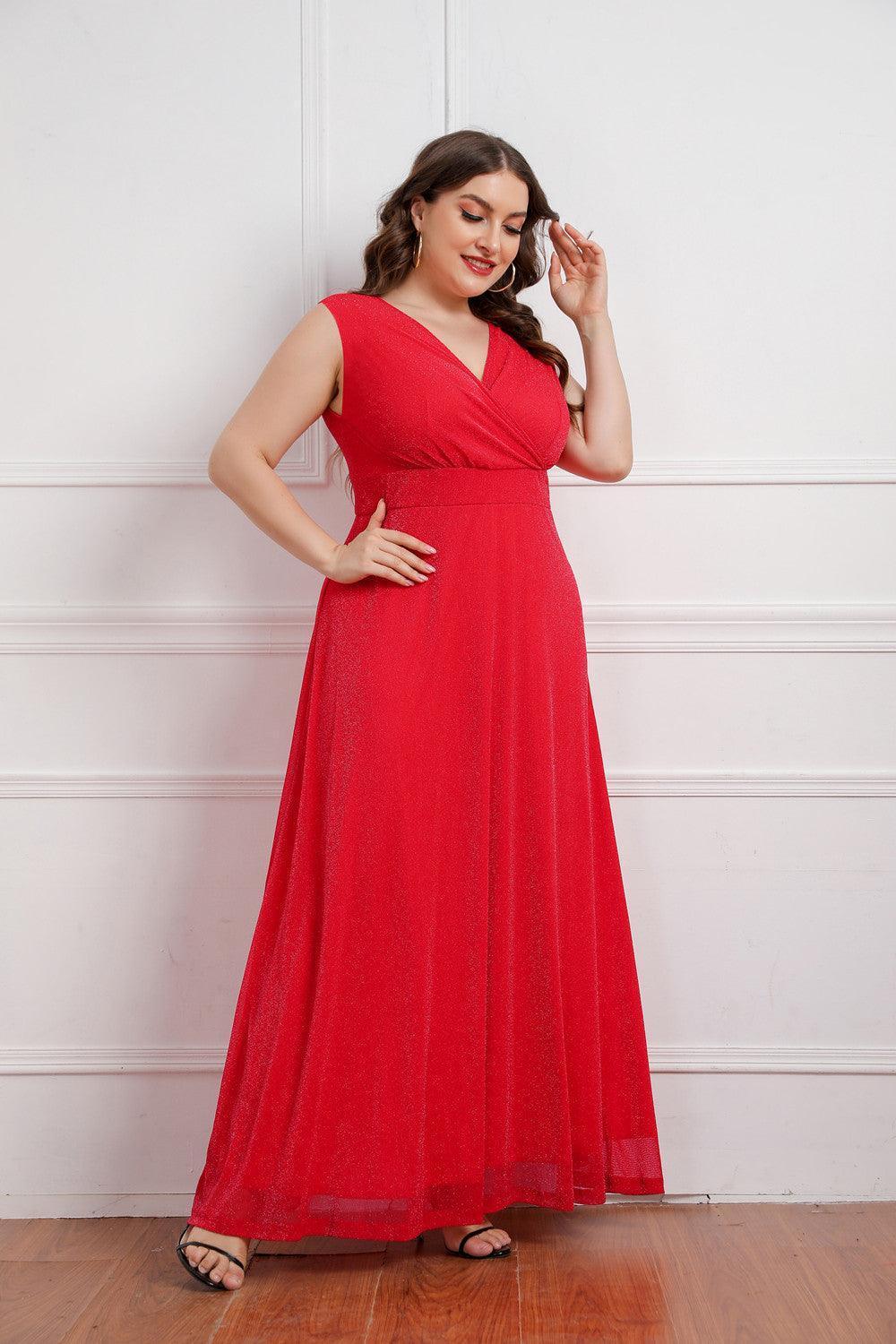 Valeria Plus Size Women Summer Sleeveless V-neck Maxi - Vestir en Moda