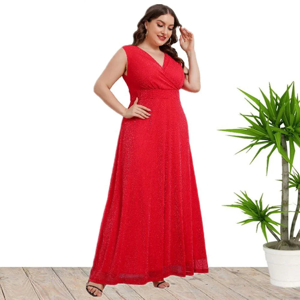 Valeria Plus Size Women Summer Sleeveless V-neck Maxi - Vestir en Moda
