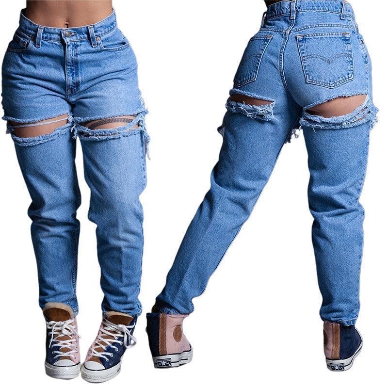 Valerie Arrival Ripped Cotton Straight Washed High Waist Loose Jeans - Vestir en Moda