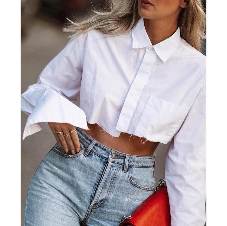 Valerie Long Sleeved Design Crop Shirt Sexy Top - Vestir en Moda