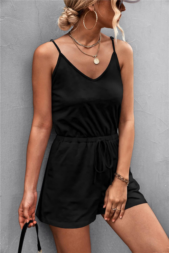 Vanessa Spaghetti Strap V-Neck Pocket Rompers - Vestir en Moda
