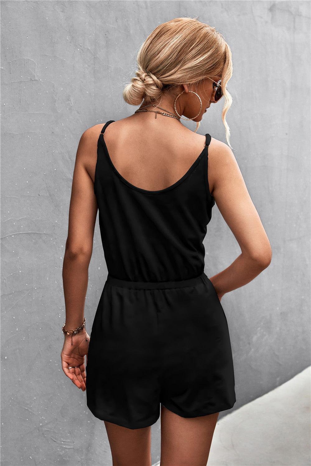 Vanessa Spaghetti Strap V-Neck Pocket Rompers - Vestir en Moda