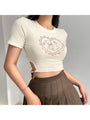 Veda Y2K Fashion Cute Printed Cut Out Cropped Tees - Vestir en Moda