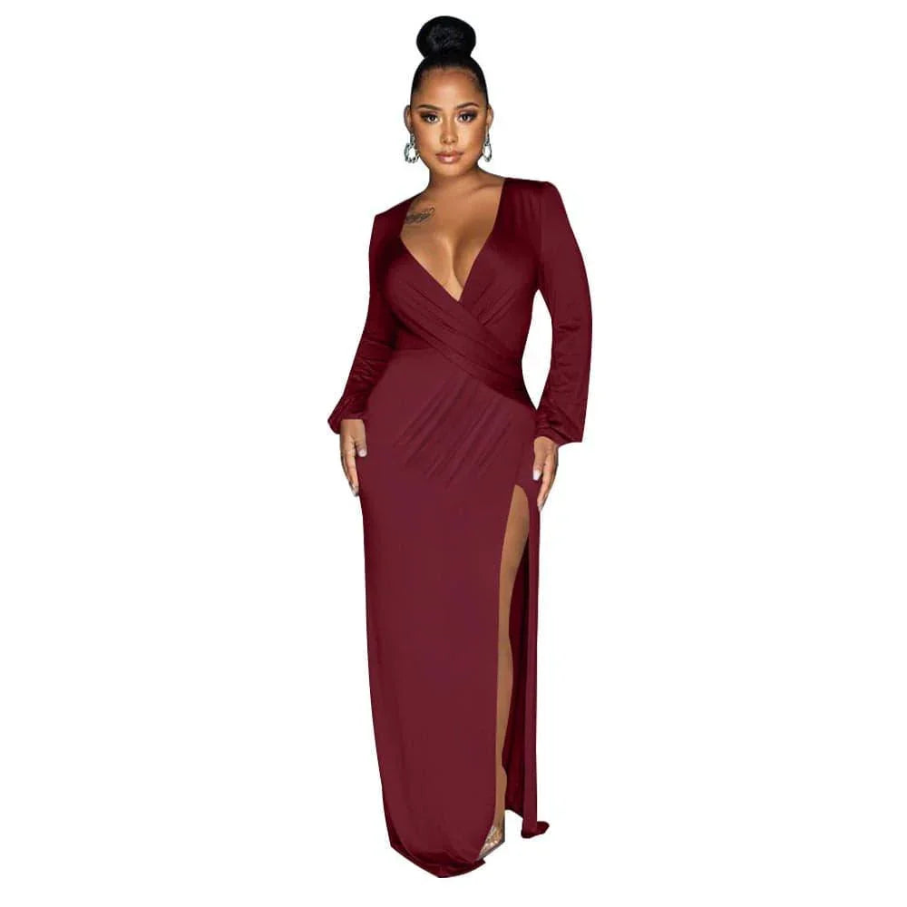 veronica Autumn Lantern Sleeve neck Solid Color Sexy Dresses - Vestir en Moda