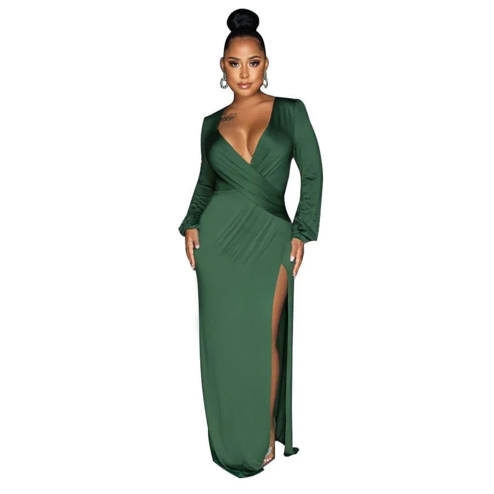 veronica Autumn Lantern Sleeve neck Solid Color Sexy Dresses - Vestir en Moda
