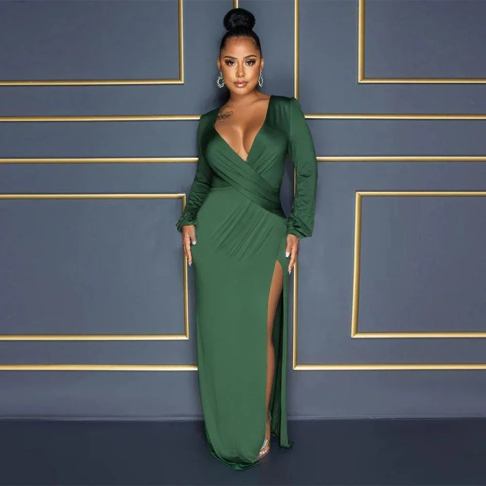 veronica Autumn Lantern Sleeve neck Solid Color Sexy Dresses - Vestir en Moda