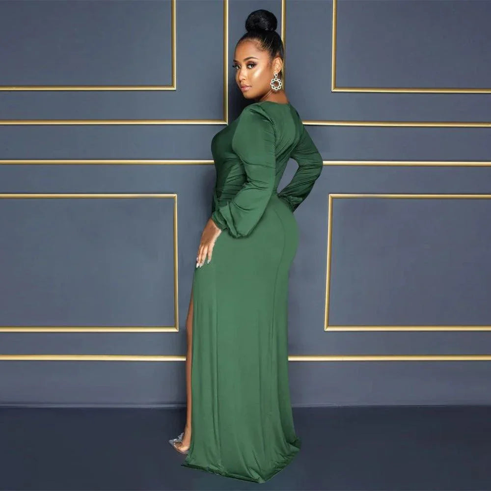 veronica Autumn Lantern Sleeve neck Solid Color Sexy Dresses - Vestir en Moda