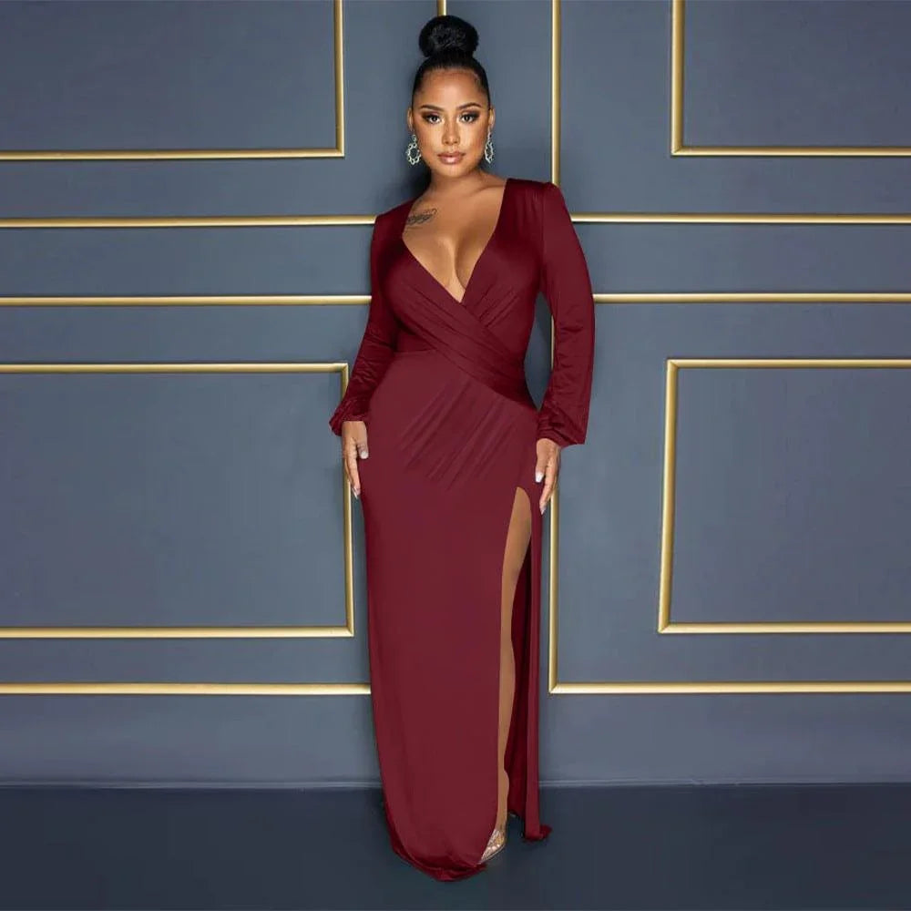 veronica Autumn Lantern Sleeve neck Solid Color Sexy Dresses - Vestir en Moda