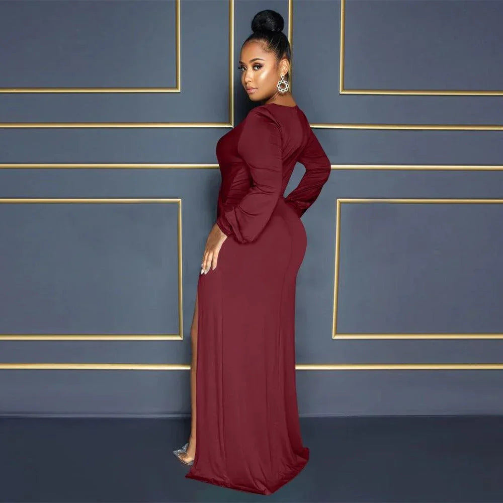 veronica Autumn Lantern Sleeve neck Solid Color Sexy Dresses - Vestir en Moda