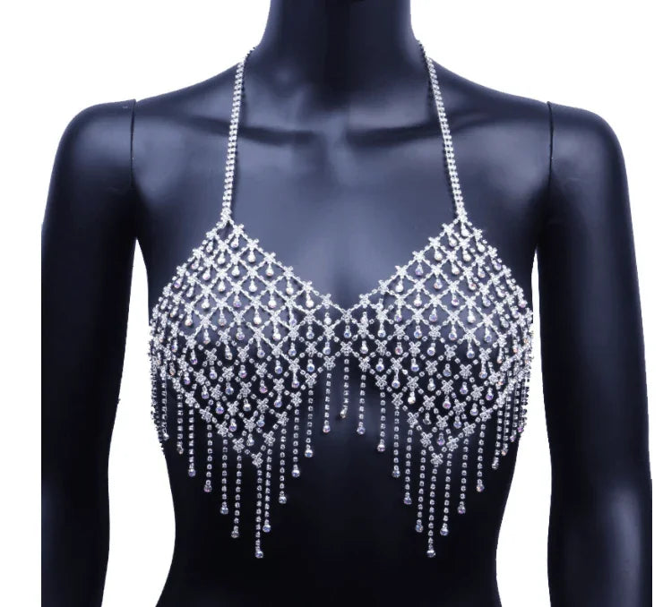 Veronica Sexy Super Flash AB Color Tassel Body Chain Diamond Net - Vestir en Moda