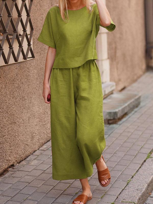 Veronicav Casual Suit Loose Solid Color Trousers Two Piece Set - Vestir en Moda