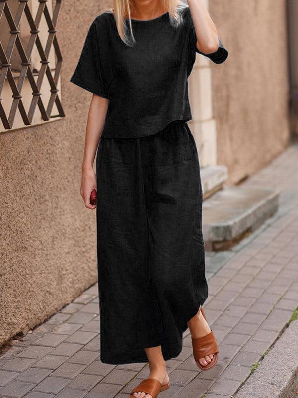 Veronicav Casual Suit Loose Solid Color Trousers Two Piece Set - Vestir en Moda