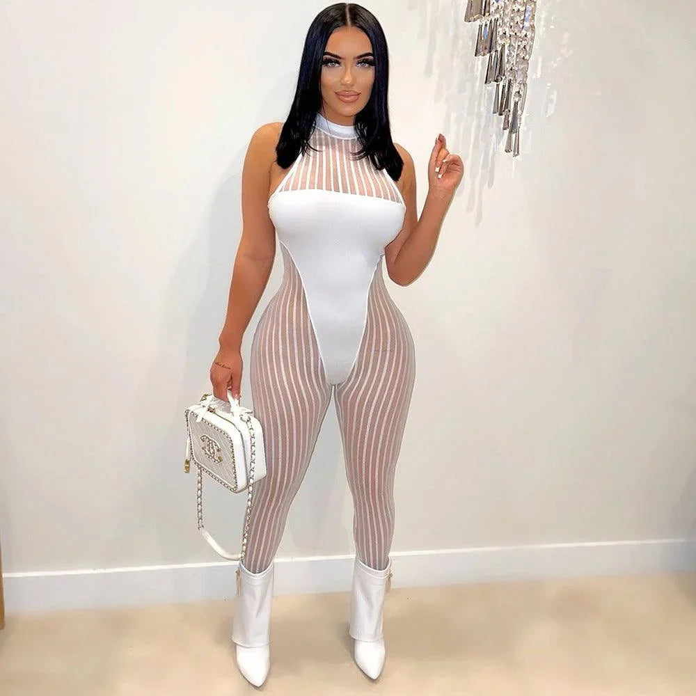 Vianca Sexy Mesh See-through Sleeveless round Neck Jumpsuits for Women - Vestir en Moda