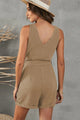 Vianca Tie-Waist Buttoned Plunge Sleeveless Rompers - Vestir en Moda