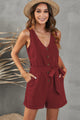 Vianca Tie-Waist Buttoned Plunge Sleeveless Rompers - Vestir en Moda