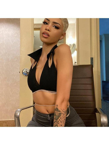 Vico Hollow Out Halter Cropped Tank Tops