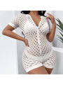 Vilma Sexy White Zipper Up Hollow Out Short Rompers - Vestir en Moda