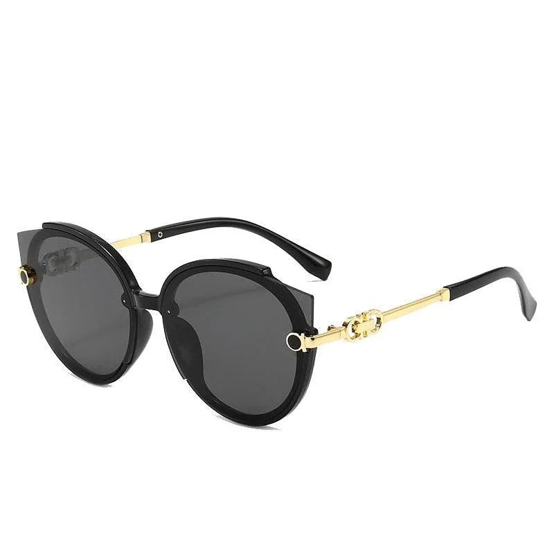 Vintage Cat Eye Round Metal Rimless Gradient Luxury Shades Sunglasses - Vestir en Moda