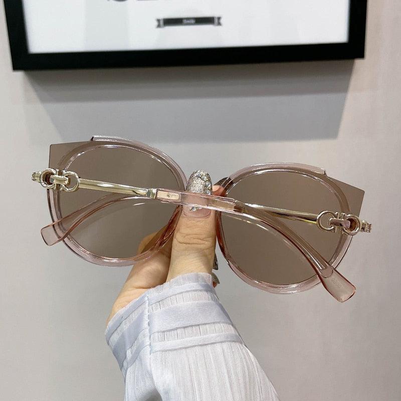 Vintage Cat Eye Round Metal Rimless Gradient Luxury Shades Sunglasses - Vestir en Moda