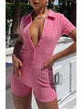 Viola Latest Solid White Button Up Short Fitted Rompers - Vestir en Moda