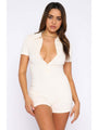 Viola Latest Solid White Button Up Short Fitted Rompers - Vestir en Moda