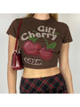 Violet Cherry Letter Print Crop Tees - Vestir en Moda