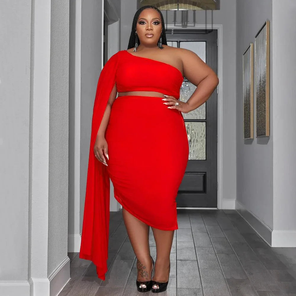 Violet Plus Size Wear High Elastic Diagonal Long Train Sleeve Outfit - Vestir en Moda