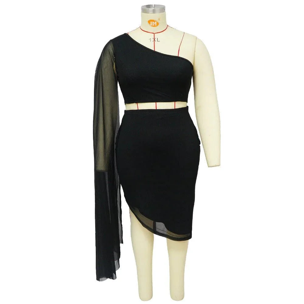 Violet Plus Size Wear High Elastic Diagonal Long Train Sleeve Outfit - Vestir en Moda