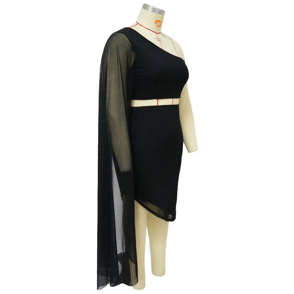 Violet Plus Size Wear High Elastic Diagonal Long Train Sleeve Outfit - Vestir en Moda
