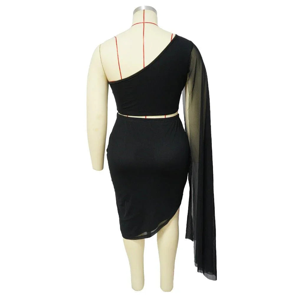 Violet Plus Size Wear High Elastic Diagonal Long Train Sleeve Outfit - Vestir en Moda
