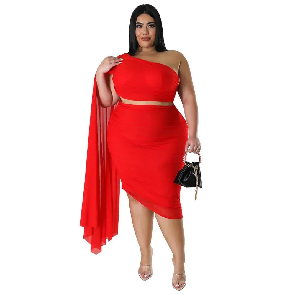 Violet Plus Size Wear High Elastic Diagonal Long Train Sleeve Outfit - Vestir en Moda
