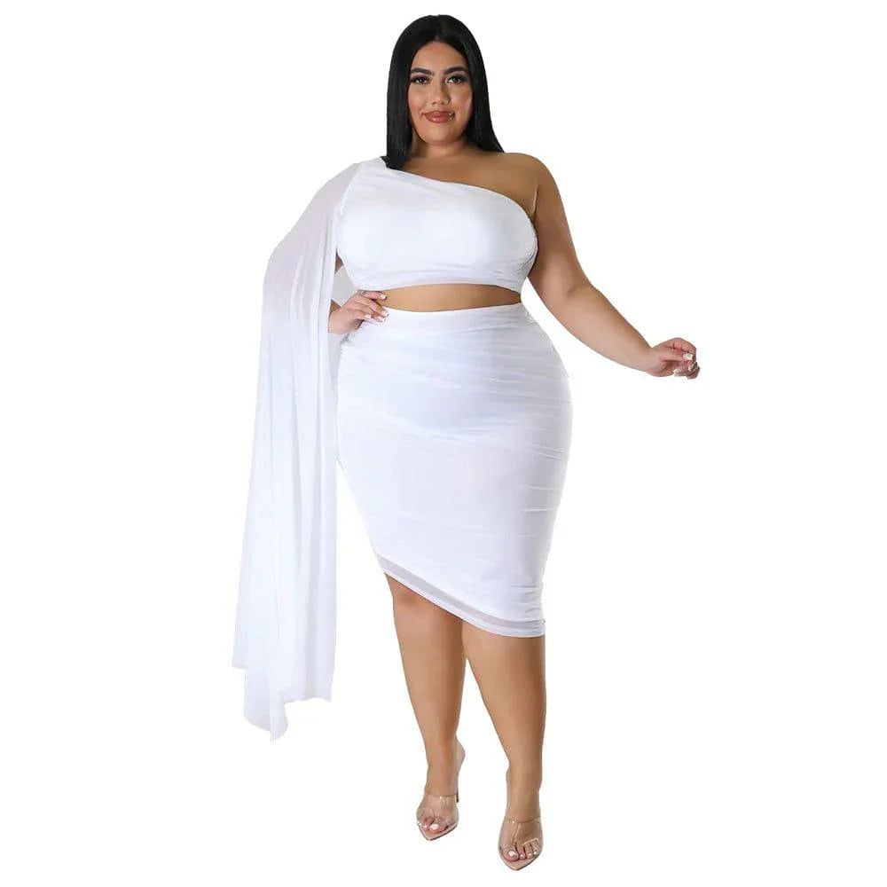 Violet Plus Size Wear High Elastic Diagonal Long Train Sleeve Outfit - Vestir en Moda