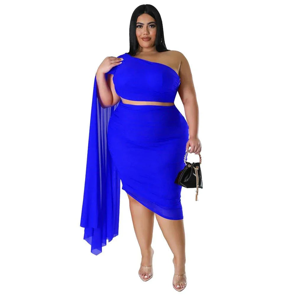 Violet Plus Size Wear High Elastic Diagonal Long Train Sleeve Outfit - Vestir en Moda